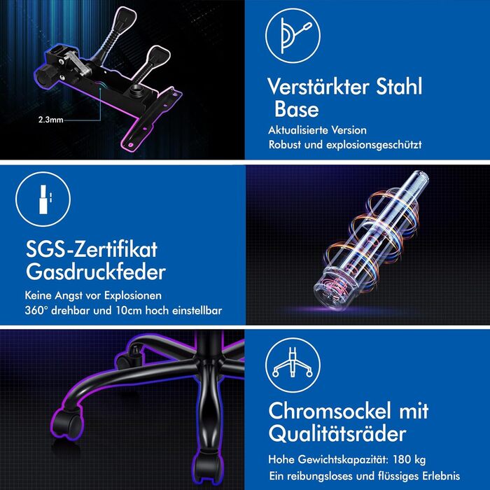 Офісне крісло ALFORDSON з масажем, ігрове крісло, ергономічне ігрове крісло з підставкою для ніг, масажна подушка для попереку з підставкою для ніг, обертове крісло, вантажопідйомність 180 кг, блакитний колір