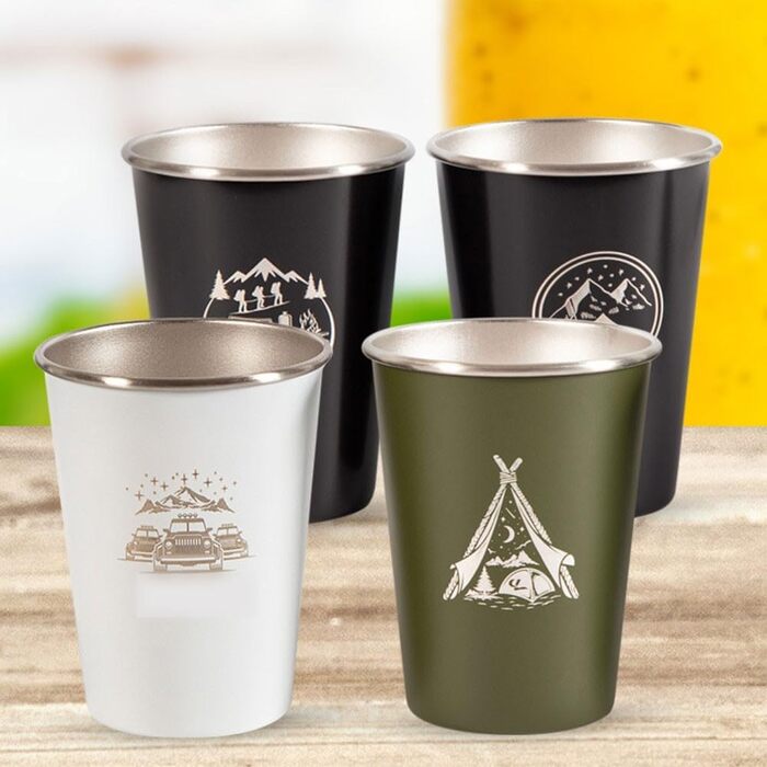 Набір з 4 кемпінгових чашок з нержавіючої сталі об&39ємом 500 мл, для походів та подорожей на природі, нержавіюча сталь 304, штабельовані, легкі, з сумкою для зберігання