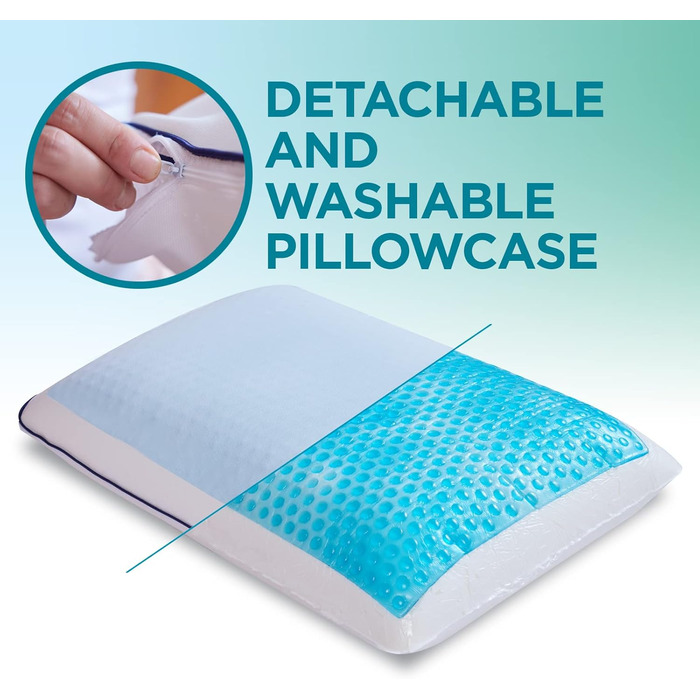 Охолоджувальна подушка Mabel Home з піни з ефектом пам&39яті, термогель, ортопедична подушка для контуру шиї та шийного відділу хребта для сну на боці та спині, ергономічна подушка для ліжка від болю в шиї - синьо-біла