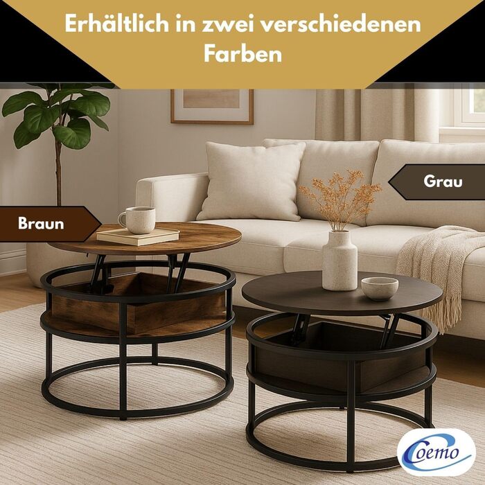 Сірий журнальний столик-гойдалка з регульованою стільницею та прихованим відділенням для зберігання, метал та дерево, бічний столик для вітальні, круглий диванний столик з місцем для зберігання, сучасний металевий стіл, столик для дивана