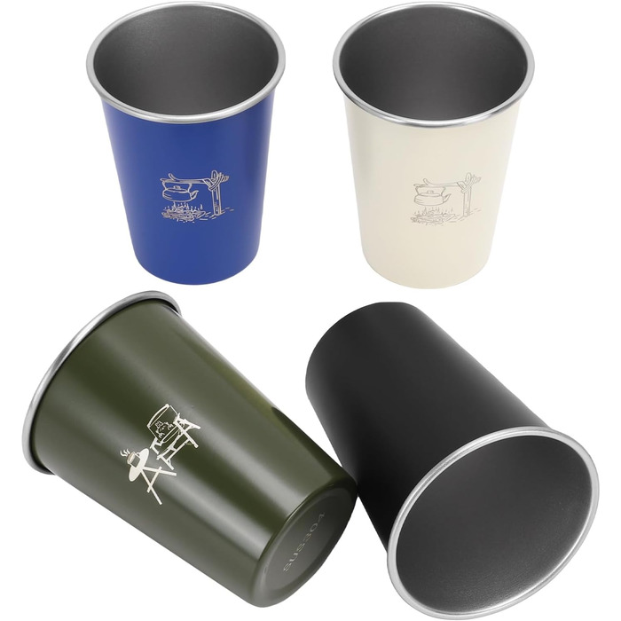 Пивні кухлі з нержавіючої сталі 304, легкі, міцні, портативні, набір з 4 кухлів для кемпінгу, 350 мл, кухлі для води для пікніка на свіжому повітрі, підходять для походів з кавою