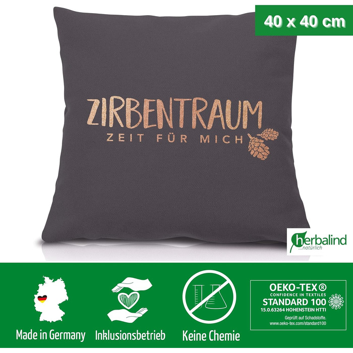 Подушка Herbalind зі швейцарської сосни &quotМрія швейцарської сосни&quot кольору антрацит/рожеве золото 40x40 см із блискавкою - Наповнена пластівцями швейцарської сосни, 100 бавовняна подушка без добавок, подушка для сну, ароматизована подушка 40 x 40 с