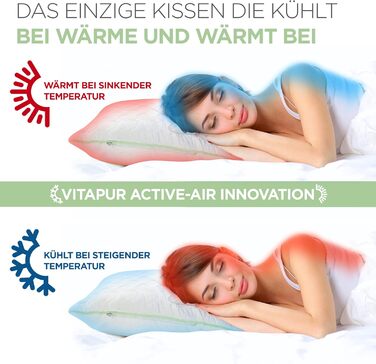 Подушка Vitapur 40 x 80 Алое Вера - Прохолодна влітку, тепла взимку - Подушка 1 для сну на боці із заспокійливим ефектом - Дуже повітропроникна