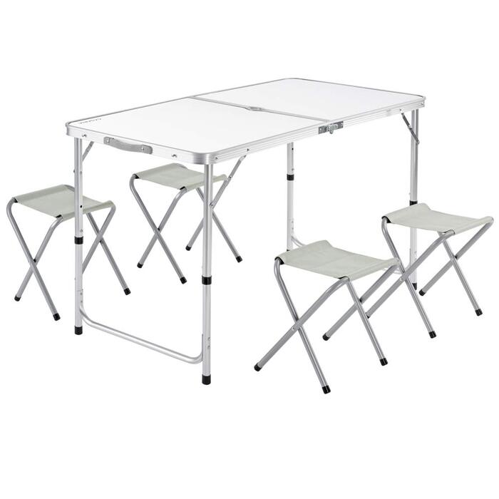 Складаний стіл CASARIA, водонепроникний, регульована висота, кемпінговий стіл зі стільцями, садовий стіл, розкладний стіл, 120x60 см, складний, легко транспортується, 4 особи, білий
