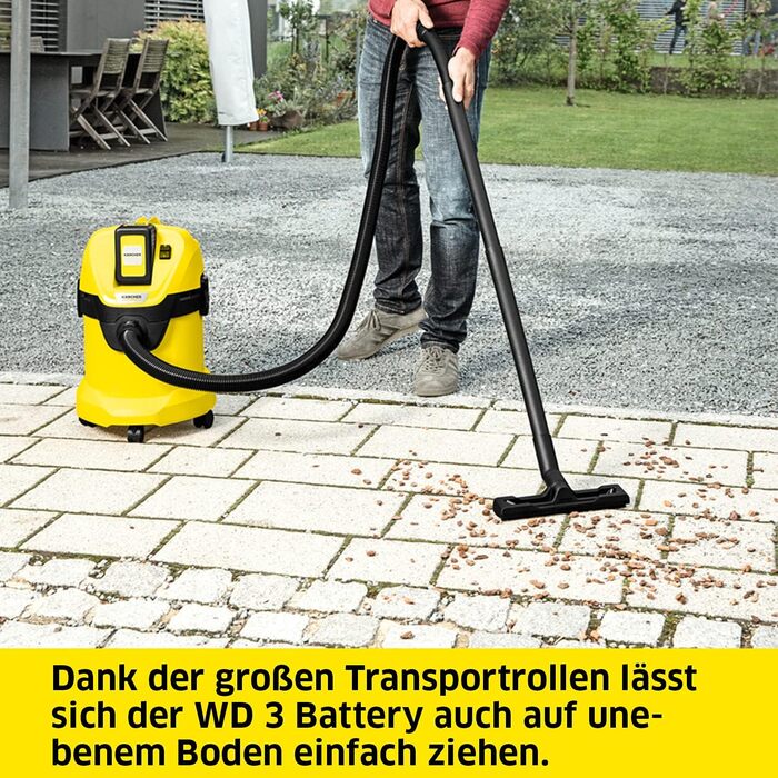 Акумуляторний пилосос для вологого/сухого прибирання Krcher 36 В WD 3 Акумулятор, патронний фільтр, всмоктувальний шланг 2 м, розм