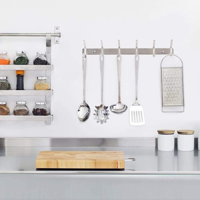 Гачок-рейка з нержавіючої сталі гачки для одягу матовий вигляд подвійні гачки до 30 кг вантажопідйомність гачки (срібло, 6 гачків)