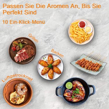 Аерофритюрниця PRIJESSE XXL 8 літрів Аерофритюрниця Цифрова фритюрниця 10-в-1 Розумна фритюрниця Духова шафа без масла з цифровим світлодіодним сенсорним екраном Можна мити в посудомийній машині 1500 Вт Чорний