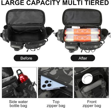 Рибальська сумка Dokeno Sling, наплічна сумка для риболовлі, чорна водонепроникна сумка для рибальських аксесуарів, рибальське спорядження, зносостійка сумка через плече для походів на природі Риболовля Кемпінг Полювання