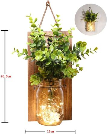 Сільське оздоблення стін, струнні ліхтарі в банку, зелена підроблена рослина, дерев'яне оздоблення вітальні з, теплі білі садові п