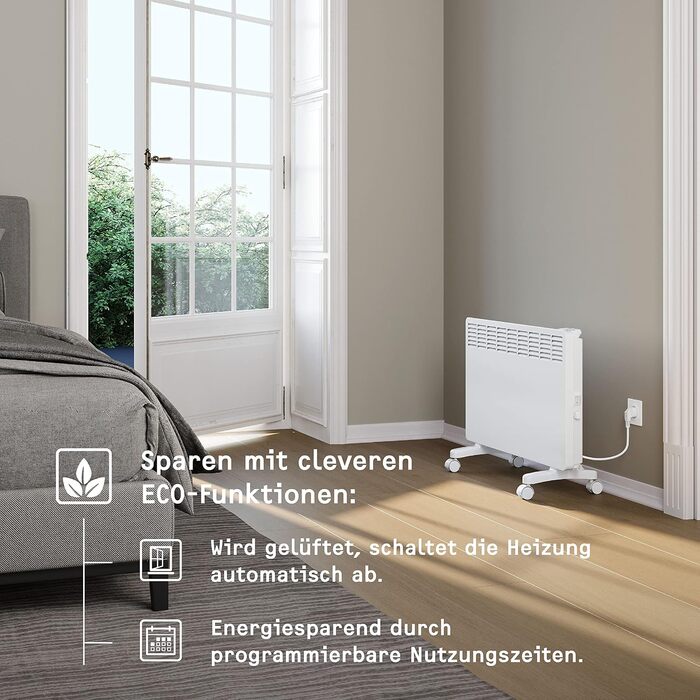 Електричний конвектор STIEBEL ELTRON для приміщень до 25 м, 2 кВт, з електронним керуванням, LC-дисплеєм та роликами, сертифікований TV, енергоощадний (204451)