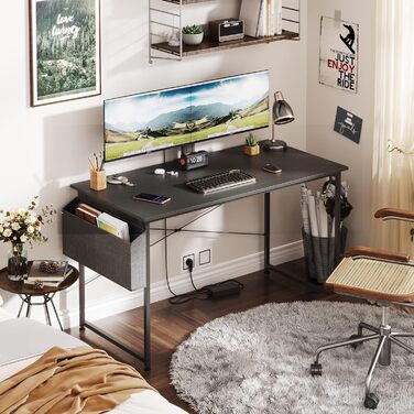 Письмовий стіл, комп&39ютерний стіл з тримачем для навушників та сумкою для зберігання, міцний робочий стіл, промисловий дизайн, ПК-стіл, невеликий офісний стіл для дому, офісу (Чорний, 120 x 60 x 75 см) Чорний 120 x 60 x 75 см