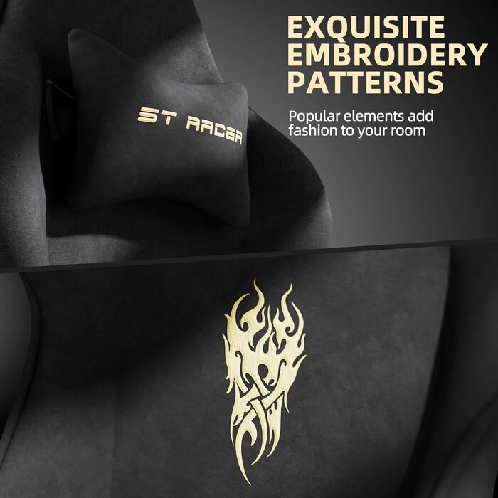 Ергономічне ігрове крісло Ferghana, дихаюче офісне крісло з високоякісної тканини, комп&39ютерне крісло з регульованим підголівником та поперековою подушкою, підлокітники, підставка для ніг, гоночне ПК-крісло, чорне