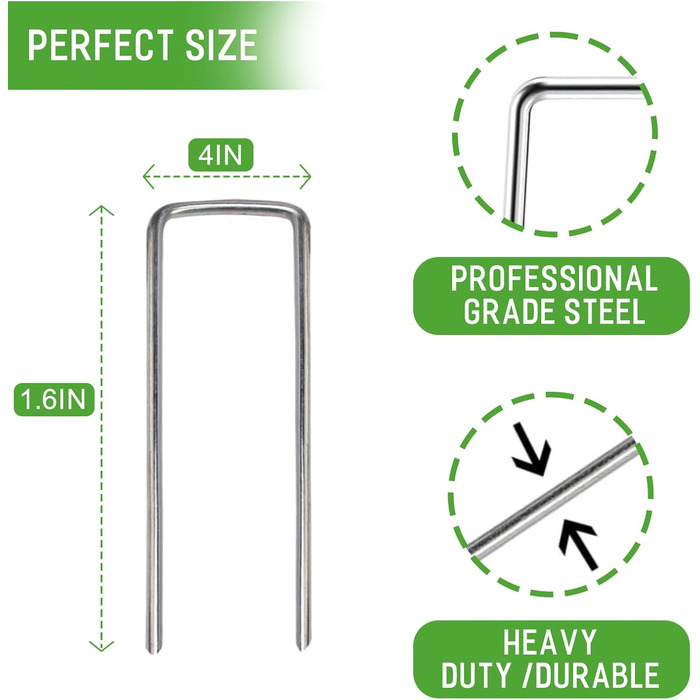 Скоби для ландшафтного дизайну Zevlux Garden Staples 4 дюйми 50 шт. Оцинковані міцні штирі для дерну, антикорозійні кілки для огорожі з тканини для захисту від бур&39янів, ґрунтопокривних рослин, зрошувальних труб, 12 калібр, 50 шт. 50 10,2 см