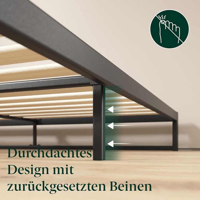 Ліжко Zinus Trisha каркас 140x200 см - 15 см низький профіль - металеве ліжко 140x200 з дерев&39яною рейковою основою - екологічно чиста упаковка та легке складання - чорний 140 x 200 см мінімалістичний