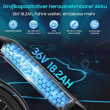 Електричний велосипед 26 дюймів, знімний акумулятор 36 В 18,2 Аг, двигун 250 Вт, РК-дисплей, 7 швидкостей, запас ходу 90-130 км, швидкість 25 км/год, водонепроникний IPX5 для дорослих, помаранчевий, 26T1