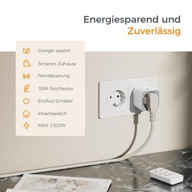 Бездротові розетки TESSAN з комплектом дистанційного керування, 3 розетки з 1 ручним передавачем, діапазон 30,5M, вилки з дистанційним керуванням для інтер&39єру, побутової техніки та світильників, 2300W, білі