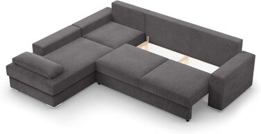 Кутовий диван з функцією сну та відділенням для зберігання речей шириною 287 см VELANO, кутовий диван, L-подібний диван, великий диван, комфорт та стиль, L-подібний секційний диван, L-подібний диван з функцією сну - Вельветовий диван темно-сірий (Poso 022