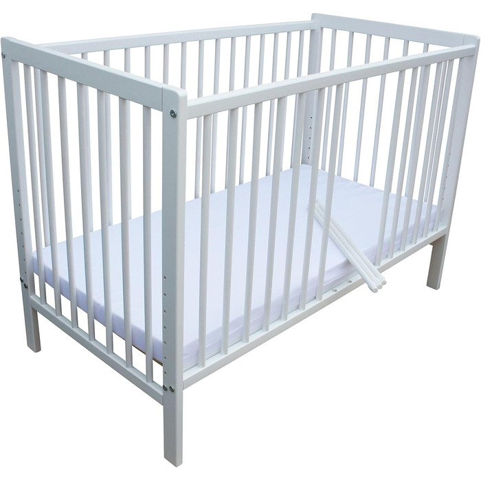 Дитяче ліжко - тумбочка - ліжко-трансформер 120x60 см з ременем, колесами та матрацом (біле з матрацом)