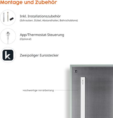 Інфрачервоний обігрівач для дзеркала Knighaus - 600 Вт з термостатом - Енергозберігаючий обігрівач дзеркала та 5-річна гарантія - Інфрачервоний настінний обігрівач з чорною рамкою - Нагрівається за 2 хвилини 600 Вт Колір рами Чорний