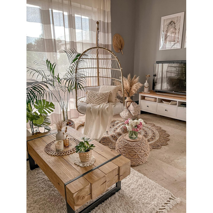 Подушка-шезлонг Beliani Pouf з в&39язаним м&39ячим сидінням, бежева, 40x40 см, кругла, бавовна, Кайсері