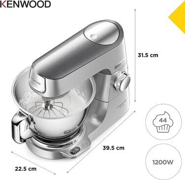 Кухонний комбайн Kenwood Titanium Chef Baker KVC85.004SI з вбудованими вагами, в т.ч. набір кондитерських виробів з 3 предметів, чаша для змішування 5 л і 3,5 л, безступінчастий регулятор швидкості, 1200 Вт, срібло