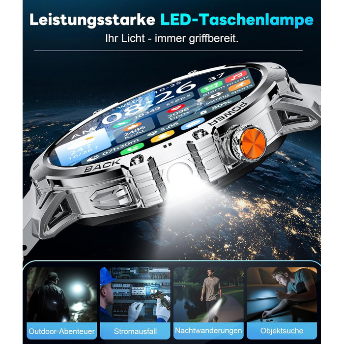 Розумний годинник LIGE Military для чоловіків - 1000 мАг/1,85 дюйма HD великий сенсорний екран/світлодіодна підсвітка, фітнес-годинник з більш ніж 110 спортивними режимами, відстеження серцевого ритму/сну, 2 браслети, водонепроникність IP68, спортивний го