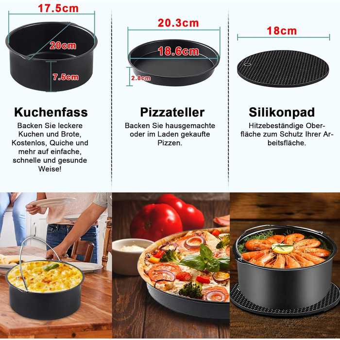 Аксесуари для фритюрниці YINGRACE 8 дюймів, набір аксесуарів 12 шт. для фритюрниці для Ninja 5.2 л, Tefal EY4018/EY401D 4.2 л, посуд 4.5 л, фритюрниця COSORI 4.7 л, без бісфенолу А, антипригарне покриття