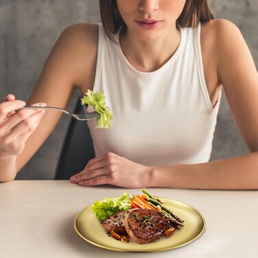 Набір з 4 золотих підносів, діаметр 23 см Сервірувальні підноси з нержавіючої сталі 201, декоративні тарілки золотого кольору, круглі підноси для кухні, ресторану, кафе, кемпінгу та вечірок