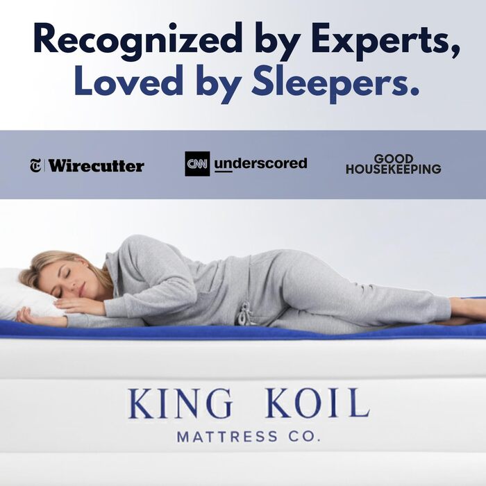 Надувний матрац King Koil King із вбудованим високошвидкісним насосом, ідеально підходить для дому, кемпінгу, гостей, розкішний двомісний надувний матрац, 20-дюймовий розкішний надувний матрац California King Blue