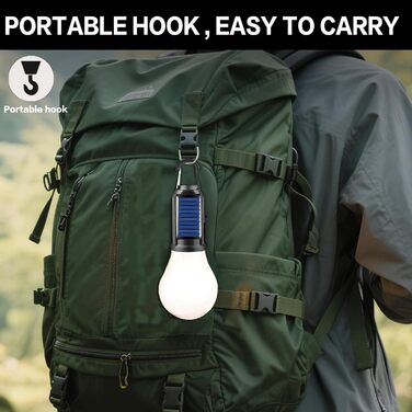 Світлодіодний ліхтар для намету з сонячним живленням від USB, акумуляторний портативний кемпінговий ліхтар, 3 режими освітлення, відкритий підвісний ліхтар з гачком, теплий білий ліхтар для намету, походи, ніч, риболовля, аварійний режим, 5 шт.