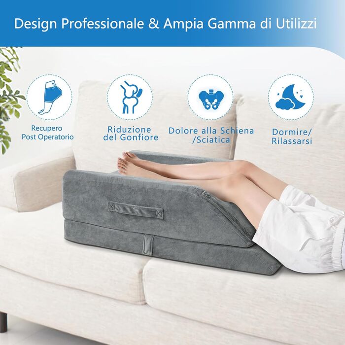 Регульована по висоті подушка для підняття ніг - Ергономічна подушка для підняття ніг - Подушка для колін, подушка для ніг, для лімфодренажу, відпочинку, полегшення стану ніг при варикозному розширенні вен та ішіасі