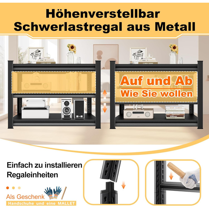 Міцний стелаж, стелаж зі сталевим каркасом, полиця для зберігання з 3 регульованими полицями, стелаж для підвалу, стелаж без болтів, стелаж для майстерні, підвал, гараж, майстерня, чорний, 120 x 45 x 99 см - 3 полиці