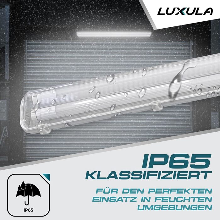 Вологозахищений світильник з 2x18 Вт світлодіодними трубками T8 - 120 см 3600 lm 4000K нейтральний білий - петлевий - IP65 IK08 трубчасте освітлення майстерні підвал гараж