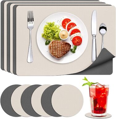 Підстилка шкіряна, 6 шт. підстилки миються з підставками нековзні підстилки двосторонні підстилки, PU зі штучної шкіри термостійкі