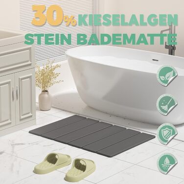 Килимок для ванної з каменю, 60 см складний діатомовий килимок для ванної, суперпоглинаючий килимок для ванної, швидковисихаючий, нековзний для ванної кімнати, легко миється, сірий
