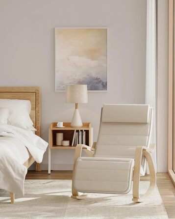 Крісло-гойдалка SONGMICS з підлокітниками з березового дерева, крісло-гойдалка, регульована підставка для ніг у 5 положеннях, вантажопідйомність до 150 кг, для спальні, вітальні, бежевий-натуральний LYY10M бежевий натуральна бавовна-поліестер