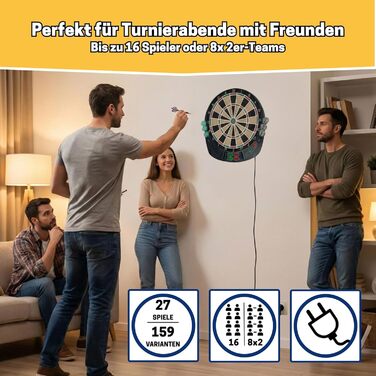 Найкращий спортивний електронний дартс Coventry - 27 ігор зі 159 варіаціями, до 16 гравців, 12 дротиків та запасні наконечники, світлодіодний дисплей, звуковий ефект, білий павук із тайфуном - м&39які дартс, 3 шт.