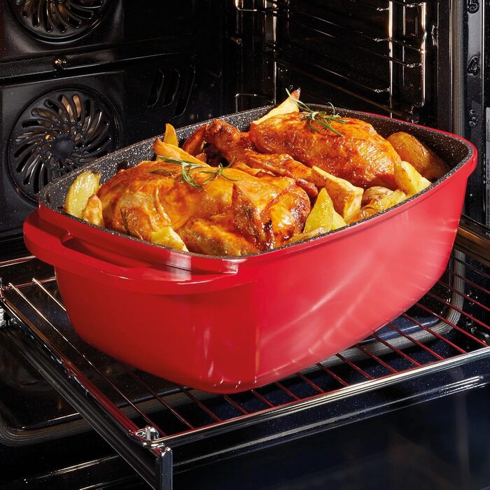 Лита алюмінієва жаровня з кришкою 43x26 см, 7,8 л Індукційна духовка безпечна для всіх типів плит, кришку можна використовувати як