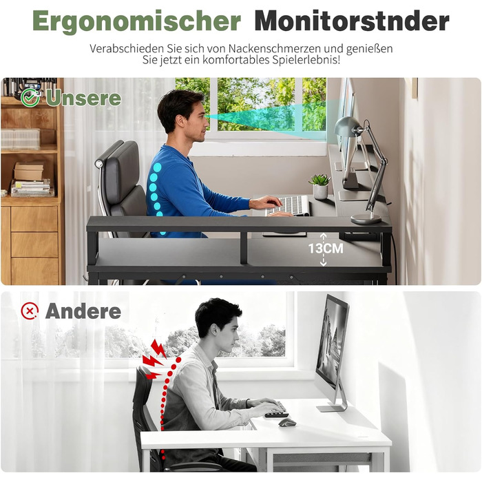 Кутовий письмовий стіл YOUDENOVA з шухлядами, L-подібний, 168x100 см, ігровий стіл зі світлодіодним підсвічуванням, комп&39ютерний стіл з розеткою та портом зарядки USB, офісний стіл, чорний, 168*100*88,5 см