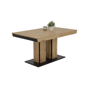 Обідній стіл Agnes на п&39єдесталі, матеріал на основі дерева з меламіновим покриттям, декор Artisan Oak, синхронізоване висування, 140-220x90x76 см