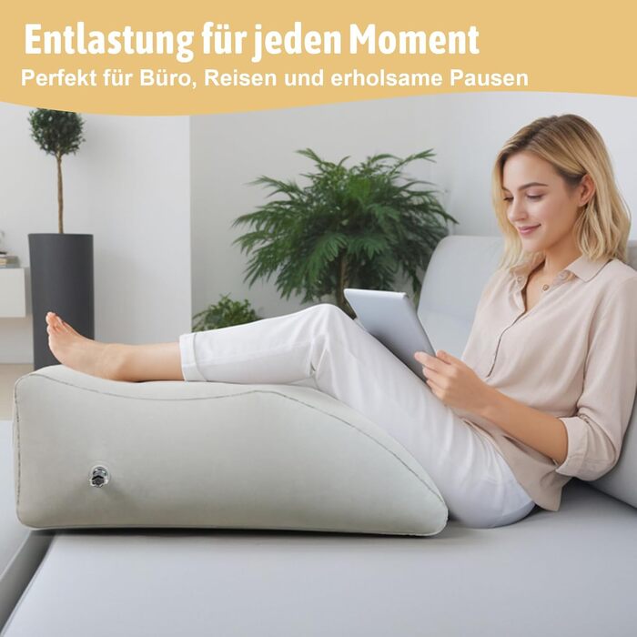 Надувна подушка для підняття ніг, клиноподібна подушка для ніг від набряків, кровообігу, болю в спині, полегшення набряків, післяопераційна підтримка, сірий колір, 25,2&quot x 18,11&quot x 9,45&quot