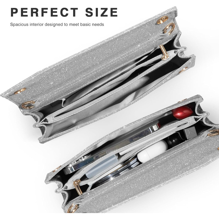 Вечірня сумочка-клатч для жінок, блискуча сумка через плече, жіноча сумочка на ланцюжку для вечірки, випускного, весілля, срібляста