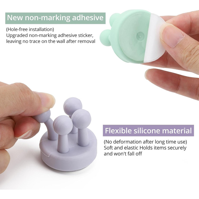 Силіконових тримачів для зубних щіток, тримач для бритви, тримач для зубних щіток без свердління, тримач для зубних щіток настінний, багатофункціональний гачок, тримач для зубних щіток самоклеючий для ванної, кухні, вітальні, 6