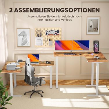 Електрично регульований по висоті L-подібний стіл 160 x 140 см, L-подібний стіл з одним двигуном, кутовий стіл з регулюванням висоти та 4-позиційним керуванням пам&39яттю 160 x 140 см, колір світлого вінтажного дерева