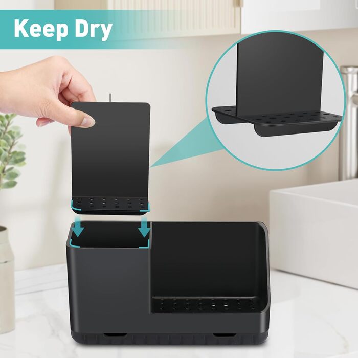 Тримач для зубної щітки для органайзера для ванної кімнати, тримач для електричної зубної щітки зі зливним отвором, знімний органайзер для зубної щітки для ванної кімнати, кухні та сімї (чорний)