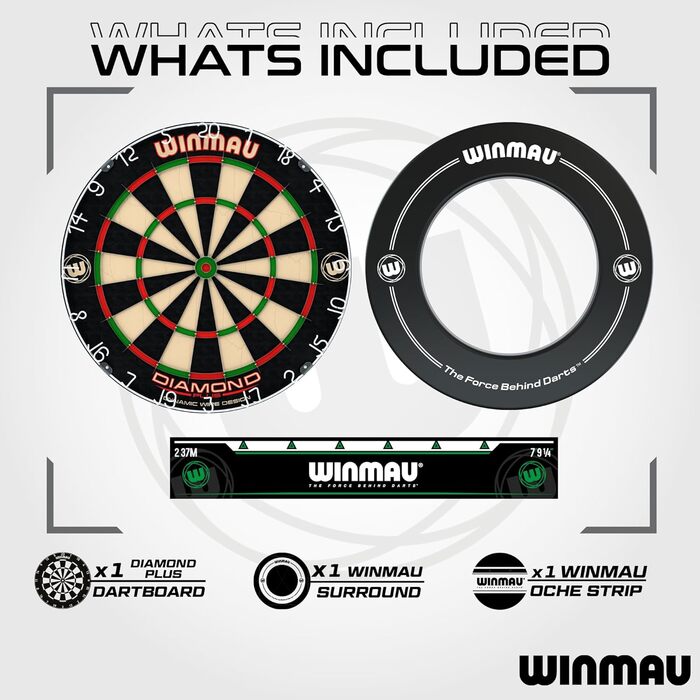 Набір захисних рамок для мішні для дартсу WINMAU Diamond Plus Steel - Професійні аксесуари для дартсу - Включає мішень для дартсу Diamond Plus, рамку для дартсу, 2 набори прецизійних сталевих дартсу та багато іншого