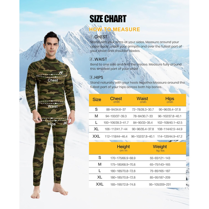 Термобілизна MEETYOO, 2 шт., чоловіча, термобілизна, лижна та функціональна, дихаюча, відводить піт, ідеально підходить для зими та спорту, 2 шт. - синій камуфляжний візерунок, розмір L