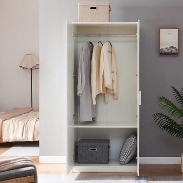 Шафа Eiselfing, 2-дверна шафа, 176 x 80 x 52 см, Шафа для спальні, 1 вішалка для одягу, 1 відділення, Білий, 176 x 80 x 52 см - 1 відділення