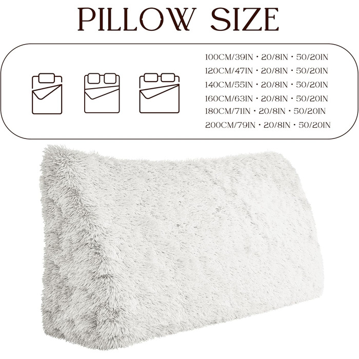 Клиноподібна подушка для спини з м&39якого плюшу Зручна опорна подушка для читання та відпочинку на ліжку, дивані чи кушетці Велика подушка для книги для підтримки спини, біла, 60 см