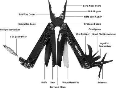 Багатофункціональні плоскогубці SwissTech 16 в 1, складні Mulitool Tool Багатофункціональні плоскогубці, з ножицями, ножем, пилкою